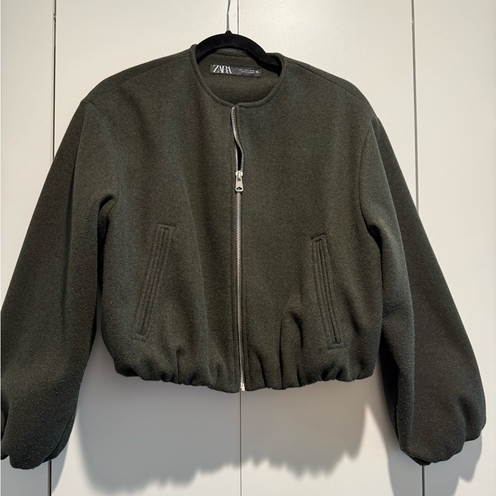 Zara Olive Green Zip-Up Jacket